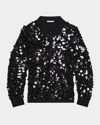 Helmut Lang Wool Palette Sequin Polo Top In Blk