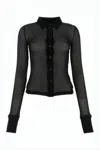 Helmut Lang Sheer Black Long-sleeved Shirt With Scalloped Placket Detail In White