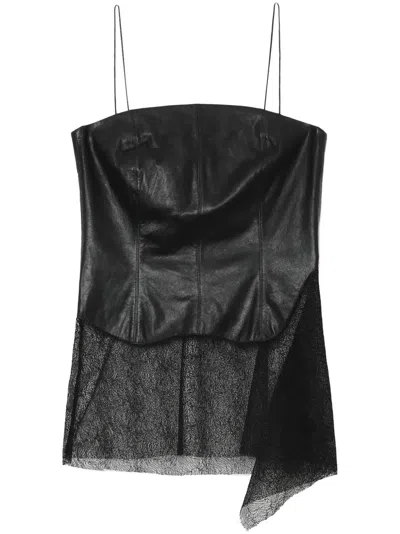 Helmut Lang Sheer Leather Top In 黑色