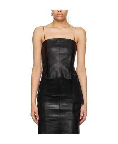 Helmut Lang Sheer Leather Top In Black