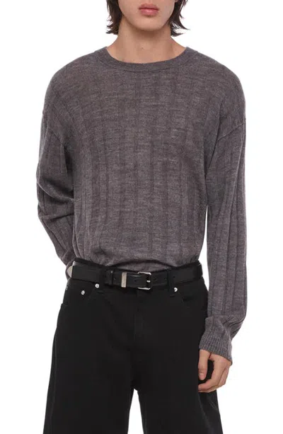 Helmut Lang Sheer Ribbed Merino Wool Crewneck Sweater In Gray