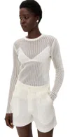 Helmut Lang Sheer Stripe Crew Neck Pullover Ivory