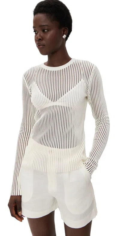 Helmut Lang Sheer Stripe Crew Neck Pullover Ivory In White