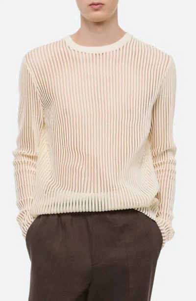 Helmut Lang Sheer Striped Relaxed Fit Long Sleeve Tee In Ivory