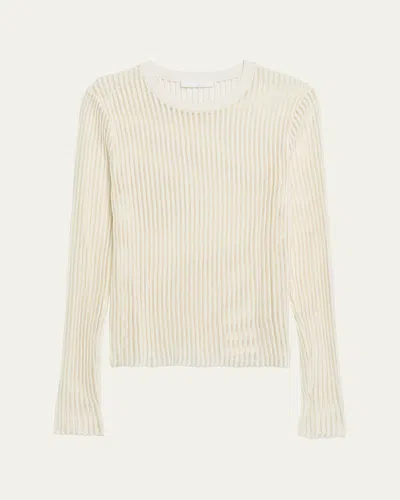 Helmut Lang Sheer Stripe Crewneck Top In Ivory