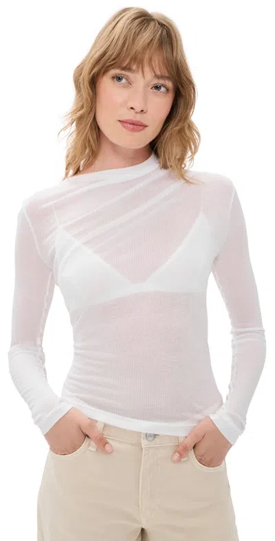 Helmut Lang Sheer Twist Long Sleeve Sheer Top Optic White In Gold