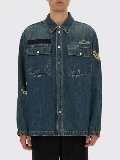 Helmut Lang Distressed Chest Pocket Long Sleeve Jacket In Blue