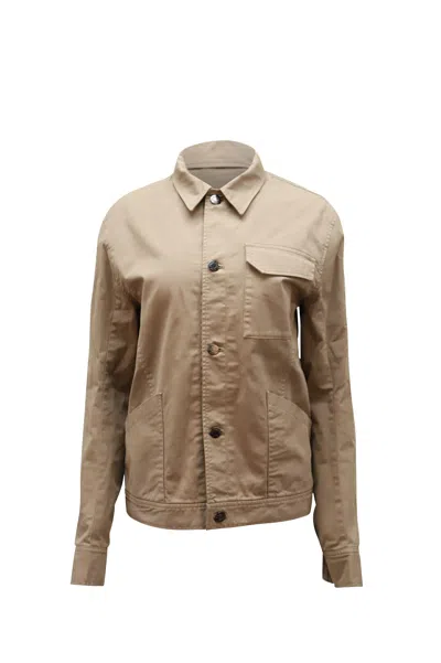 Helmut Lang Shirt Jacket In Brown Cotton In Beige