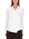 Helmut Lang Long Sleeve Wrap Top With Collared Neck In White