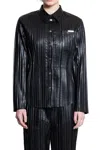 Helmut Lang Pleated Leather Button Up Top In Black