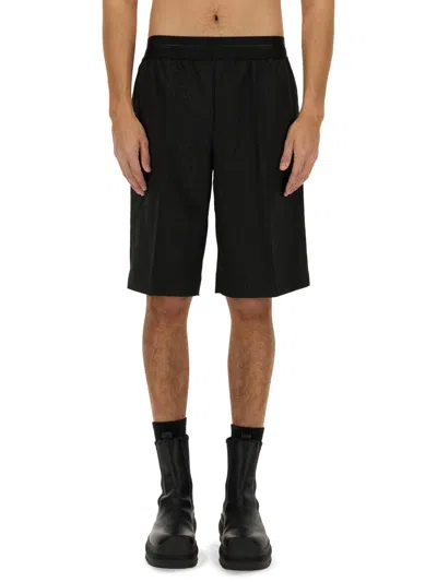 Helmut Lang Short Car Tailored In Satin Logo Jacquard In Black