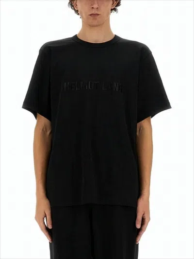 HELMUT LANG SHORT-SLEEVE BLACK T-SHIRT WITH EMBOSSED LOGO AND RELAXED FIT