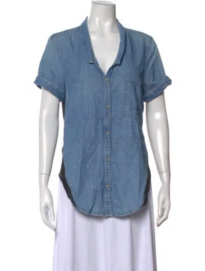 Pre-owned Helmut Lang Short Sleeve Button-up Top In Blue