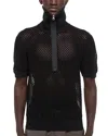 Helmut Lang Short Sleeve Mesh Quarter-zip Sweater In Black