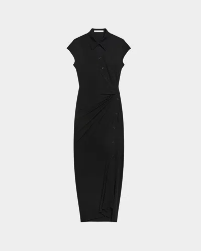 Helmut Lang Short-sleeve Twist Jersey Midi Dress In Black