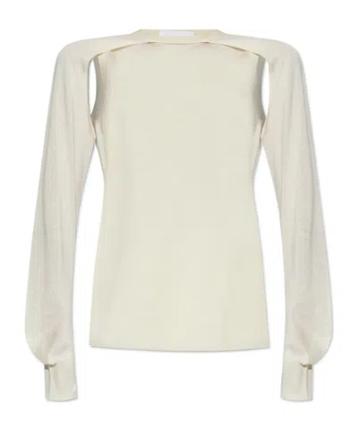 Helmut Lang Shrug Cut-out Detailed Crewneck Jumper In White