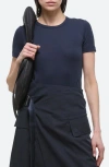 Helmut Lang Shrunken Cotton Modal Top In Navy