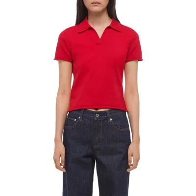 Helmut Lang Shrunken Knit Polo In Red