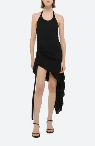 Helmut Lang Side Drape Halter Midi Dress In Black