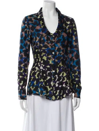 Pre-owned Helmut Lang Silk Animal Print Button-up Top In Blue
