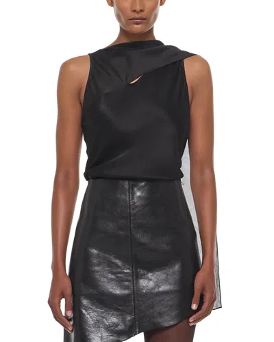 Helmut Lang Silk Asymmetric Scarf Top In Black