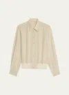 Helmut Lang Bomber Crinkle Long Sleeve Silk Shirt In Oat