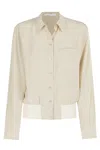 Helmut Lang Bomber Crinkle Long Sleeve Silk Shirt In Neutrals