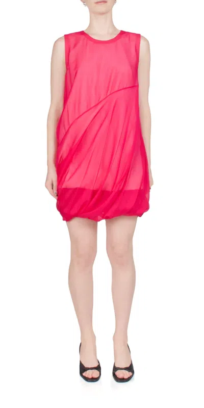 HELMUT LANG SILK BUBBLE DRESS IN FUCHSIA