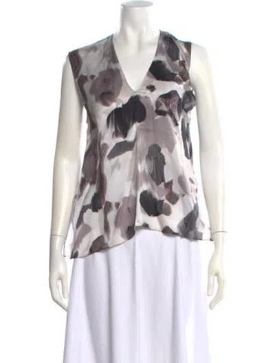 Pre-owned Helmut Lang Silk Floral Print Top In Gray