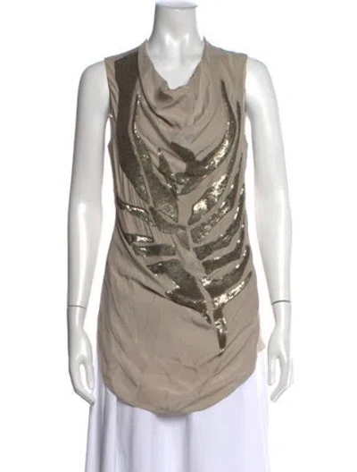 Pre-owned Helmut Lang Silk Graphic Print Top In Gray