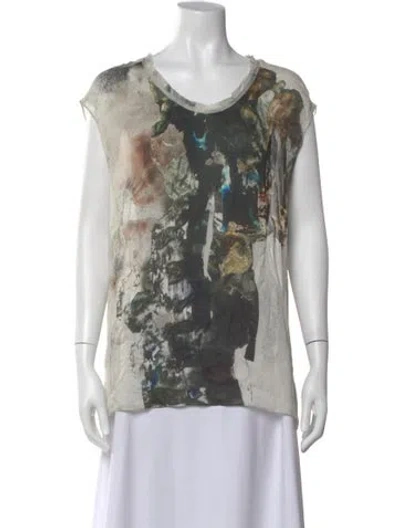 Pre-owned Helmut Lang Silk Graphic Print T-shirt In Neutral