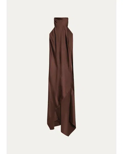 Helmut Lang Silk Halterneck Midi Dress In Brown
