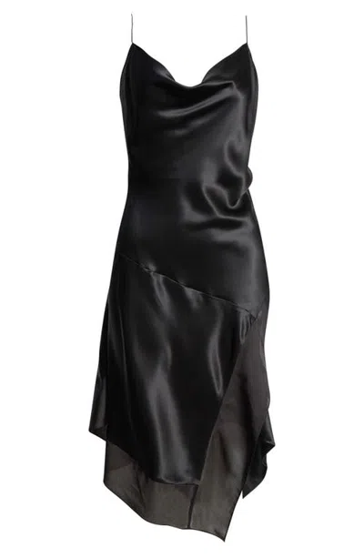 Helmut Lang Silk Handkerchief Hem Slipdress In Black