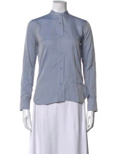 Pre-owned Helmut Lang Silk Long Sleeve Button-up Top In Blue