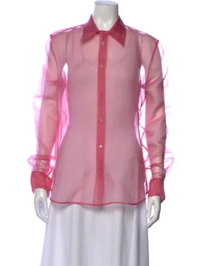 Pre-owned Helmut Lang Silk Long Sleeve Button-up Top In Pink