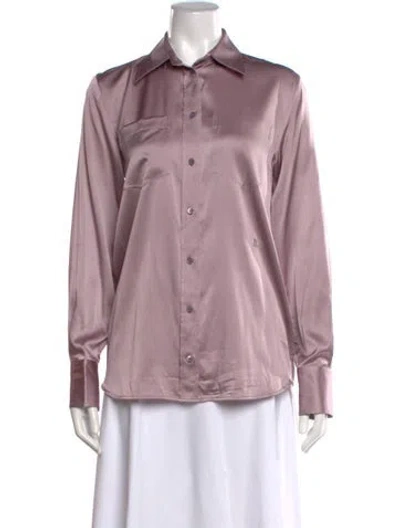 Pre-owned Helmut Lang Silk Long Sleeve Button-up Top In Purple