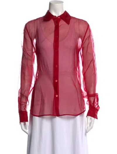 Pre-owned Helmut Lang Silk Long Sleeve Button-up Top In Red