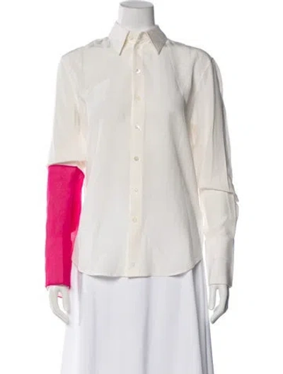 Pre-owned Helmut Lang Silk Long Sleeve Button-up Top In White