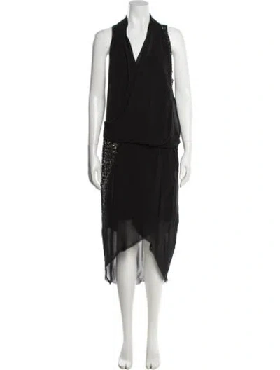 Pre-owned Helmut Lang Silk Midi Length Dress In Black