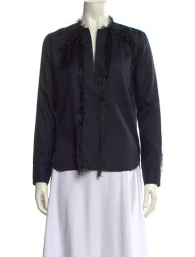 Pre-owned Helmut Lang Silk Mock Neck Blouse In Blue