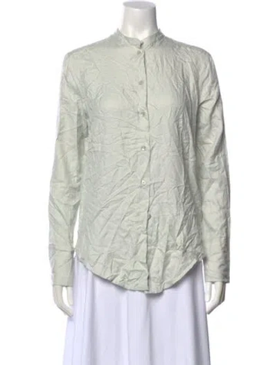 Pre-owned Helmut Lang Silk Mock Neck Button-up Top In Green
