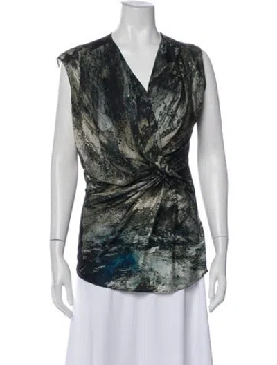 Pre-owned Helmut Lang Silk Patterned Blouse In Green