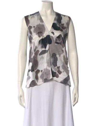 Pre-owned Helmut Lang Silk Printed Blouse In White