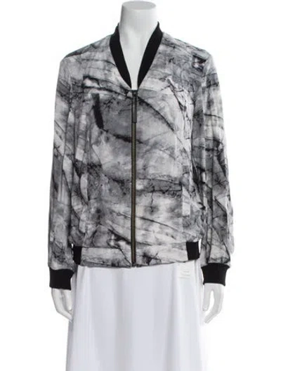 Pre-owned Helmut Lang Silk Printed Bomber Jacket In Gray