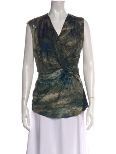 Pre-owned Helmut Lang Silk Printed Top In Black/green