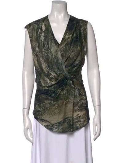 Pre-owned Helmut Lang Silk Printed Top In Black/green