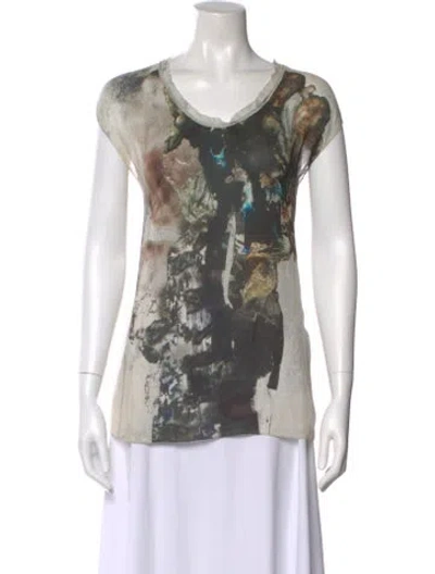 Pre-owned Helmut Lang Silk Printed T-shirt In White
