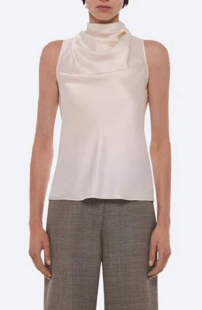 Helmut Lang Silk Satin Draped Tank In Ivory