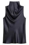 Helmut Lang Silk Satin Draped Tank In Navy