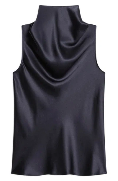 Helmut Lang Silk Satin Draped Tank In Navy